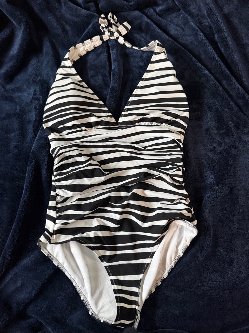 Profile by Gottex Black & White Striped Halter One-Piece Swimsuit